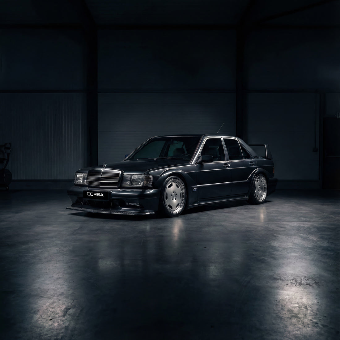 Mercedes Benz 190E EVO II widebody kit full render, white DTM livery, FRP fiberglass