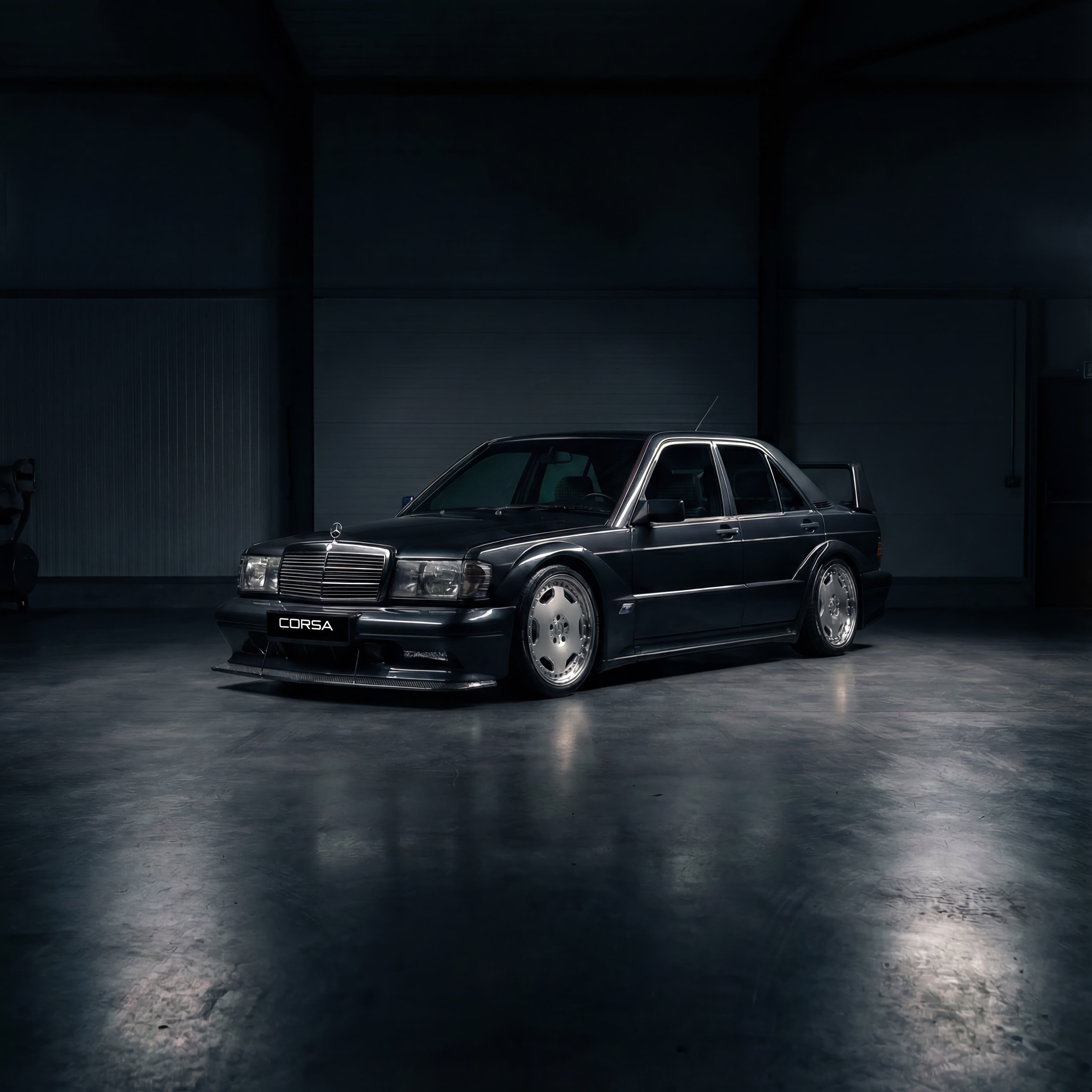 Mercedes Benz 190E EVO II widebody kit full render, white DTM livery, FRP fiberglass