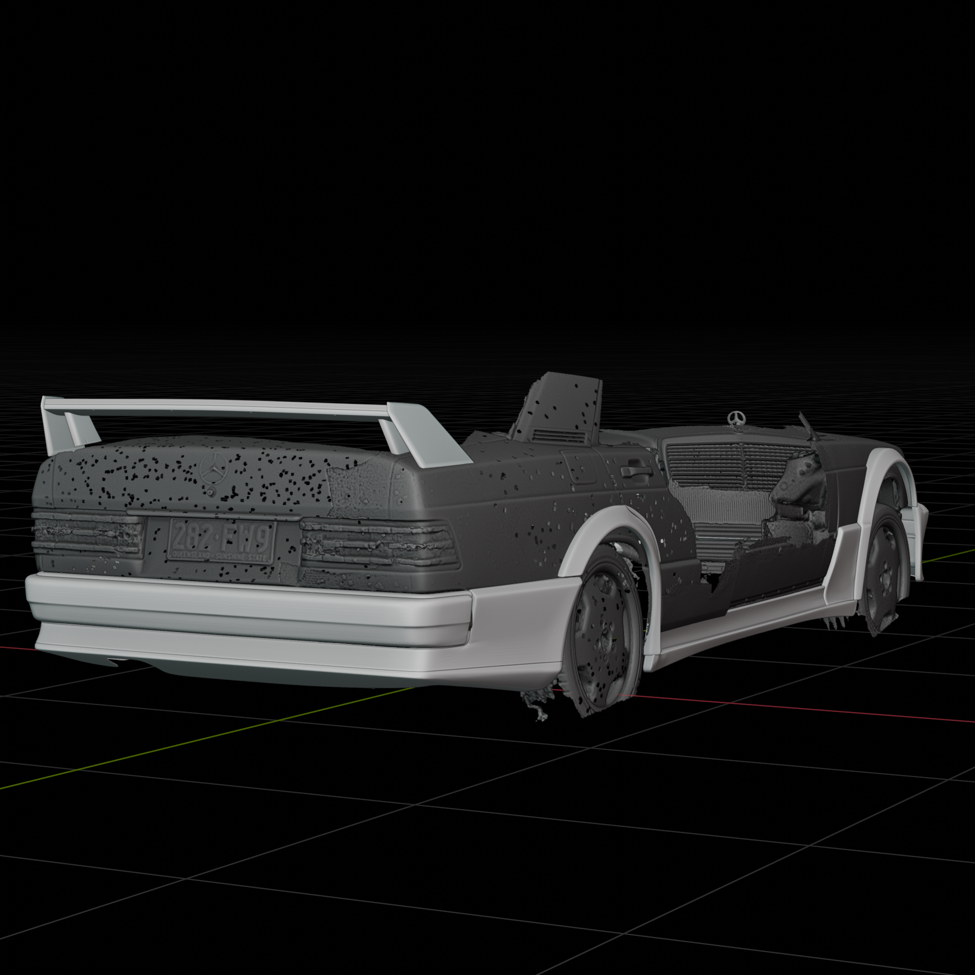 Mercedes Benz 190E EVO I spoiler, rear three-quarter view