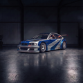 BMW E46 M3 GTR widebody kit, blue and silver Need for Speed livery render