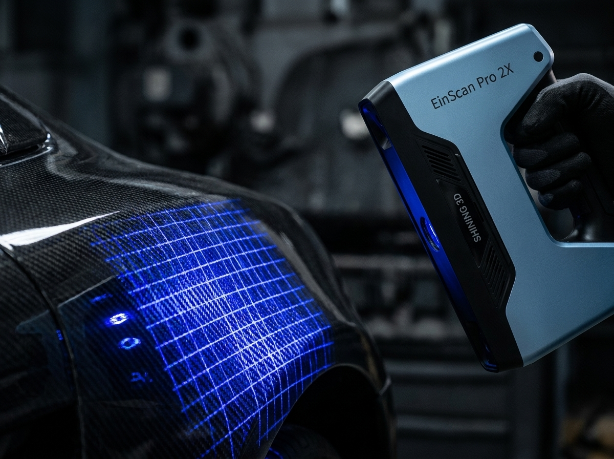 EinScan Pro 2X 3D scanning a carbon fiber panel