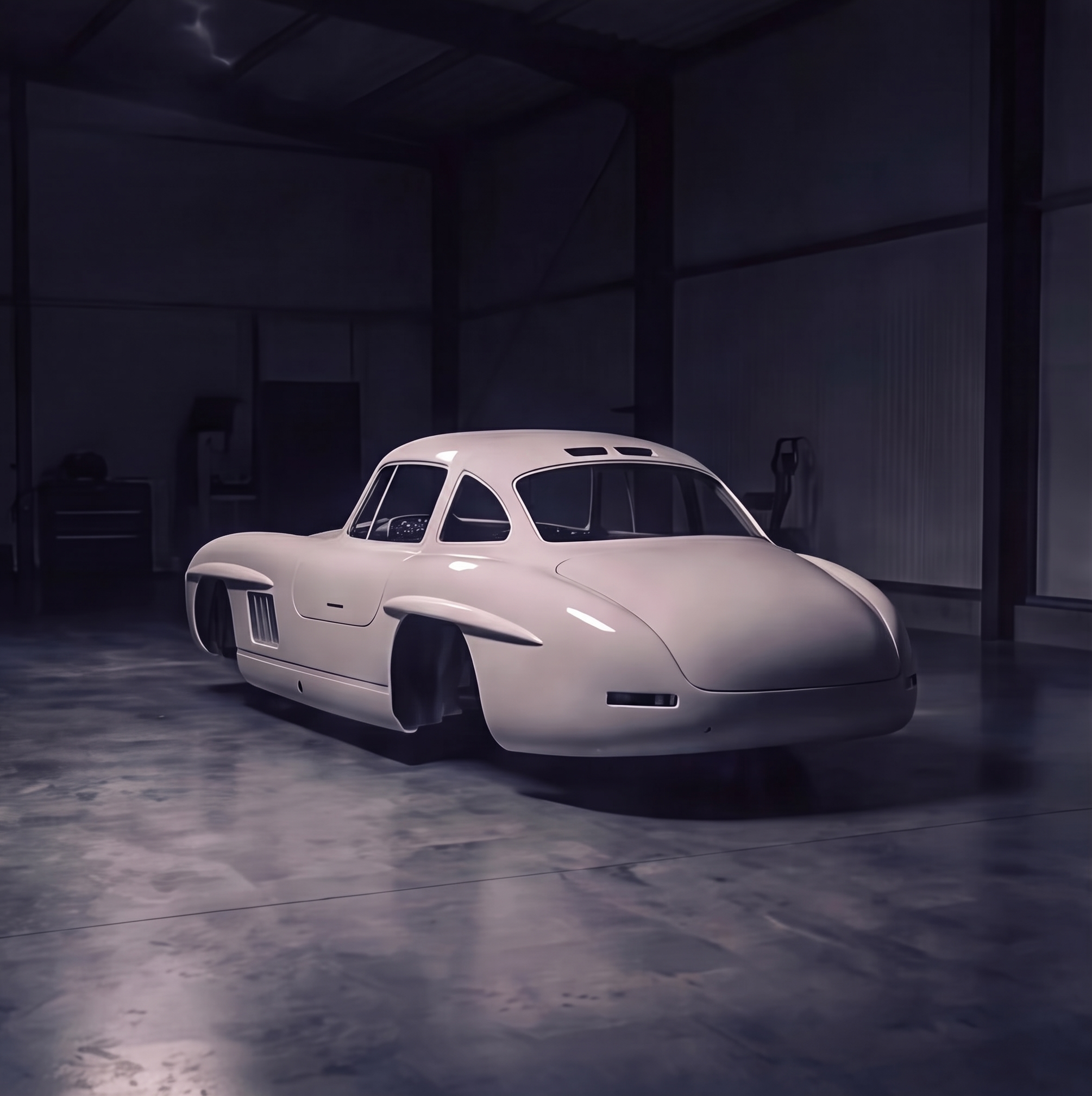 Mercedes-Benz 300SL Gullwing replica shell, top-down view showing gullwing doors