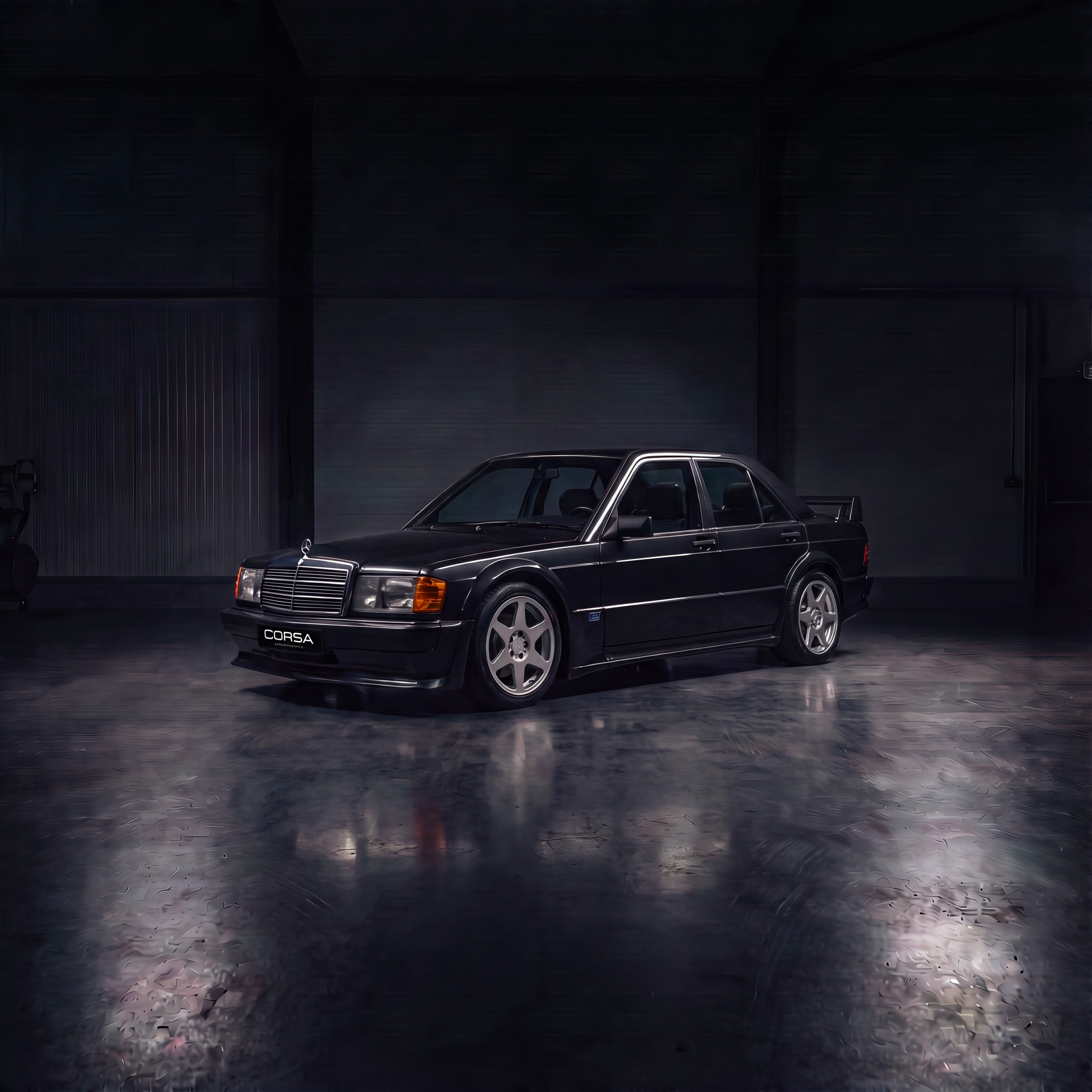 Mercedes Benz 190E EVO I spoiler render, silver, FRP fiberglass pre-order