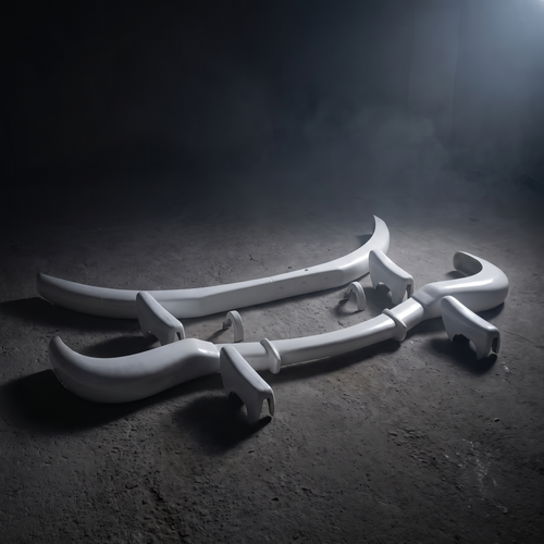 Mercedes-Benz 300SL Gullwing replica front and rear bumper set, fiberglass, dark studio shot